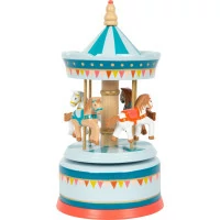 small foot Hrací skříňka koníčkový kolotoč modrý
