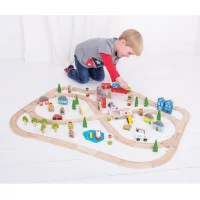Bigjigs Rail Dřevěná vláčkodráha město a vesnice 91 dílů