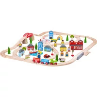 Bigjigs Rail Dřevěná vláčkodráha město a vesnice 91 dílů