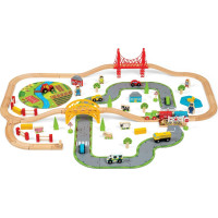 Bigjigs Rail Dřevěná vláčkodráha s venkovskou cestou 80 dílů