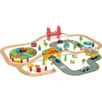 Bigjigs Rail Dřevěná vláčkodráha s venkovskou cestou 80 dílů