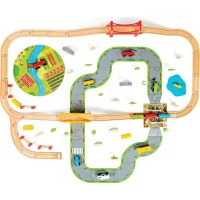 Bigjigs Rail Dřevěná vláčkodráha s venkovskou cestou 80 dílů