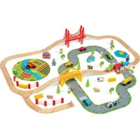 Bigjigs Rail Dřevěná vláčkodráha s venkovskou cestou 80 dílů