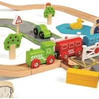 Bigjigs Rail Dřevěná vláčkodráha s venkovskou cestou 80 dílů