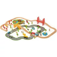 Bigjigs Rail Dřevěná vláčkodráha s venkovskou cestou 80 dílů