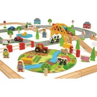 Bigjigs Rail Dřevěná vláčkodráha s venkovskou cestou 80 dílů