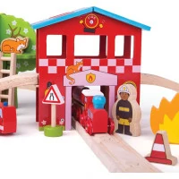 Bigjigs Rail Dřevěná vláčkodráha hasičská stanice
