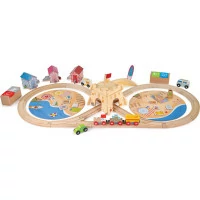 Bigjigs Rail Dřevěná vláčkodráha Úklid pobřeží 70 dílů