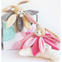 Doudou Dárková sada - plyšový muchláček králíček růžový 28 cm