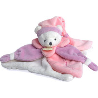 Doudou Dárková sada - plyšový muchláček růžový medvídek 24 cm