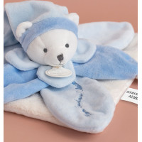 Doudou Dárková sada - plyšový muchláček modrý medvídek 24 cm