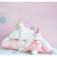 Doudou Dárková sada - plyšový muchláček jednorožec 22 cm