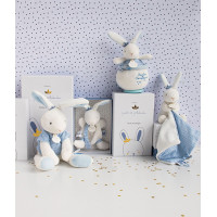 Doudou Dárková sada - Hračka s úchytem na dudlík králíček 15 cm modrý