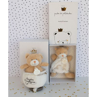 Doudou Dárková sada - Hračka s úchytem na dudlík medvídek král 15 cm