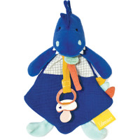 Doudou Dárková sada - Hračka s úchytem na dudlík dinosaurus modrý 23 cm