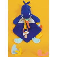 Doudou Dárková sada - Hračka s úchytem na dudlík dinosaurus modrý 23 cm
