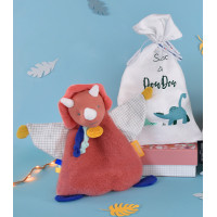 Doudou Dárková sada - Hračka s úchytem na dudlík dinosaurus růžový 23 cm