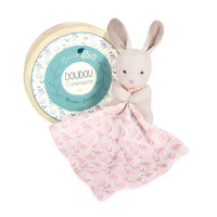 Doudou Dárková sada - Plyšový králiček s růžovou dečkou z BIO bavlny 15 cm