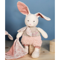 Doudou Dárková sada - Plyšový Ecru králiček s růžovou dečkou z BIO bavlny 22 cm