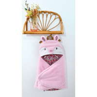 Doudou Plyšová růžová dečka s kapucí Boh'aime 70 cm