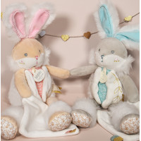 Doudou Dárková sada - plyšový zajíček s dečkou 31 cm tyrkysový