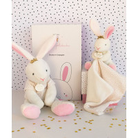 Doudou Dárková sada - Plyšový králíček s muchláčkem 10 cm ružová