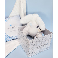 Doudou Dárková sada - Plyšový králíček s bílou bambulkou 25 cm