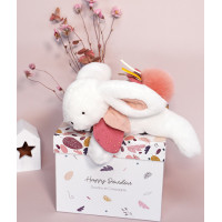 Doudou Dárková sada - Plyšový králíček s tmavě růžovou bambulkou 25 cm