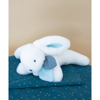 Doudou Dárková sada - Plyšový králíček s tmavě modrou bambulkou 25 cm