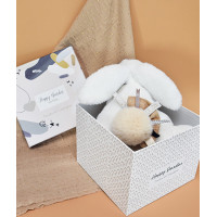 Doudou Dárková sada - Plyšový králíček s béžovou bambulkou 25 cm