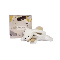 Doudou Dárková sada - Plyšový králíček s béžovou bambulkou 25 cm