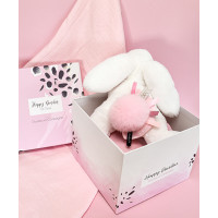 Doudou Dárková sada - Plyšový králíček s růžovou bambulkou 25 cm