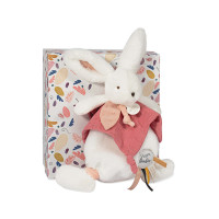Doudou Dárková sada - Plyšový zajíček s muchláčkem 25 cm starorůžová