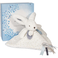 Doudou Dárková sada modrá - králíček s čtvercovou dečkou 25 cm