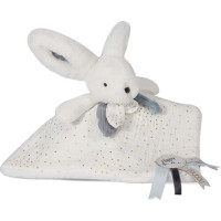 Doudou Dárková sada modrá - králíček s čtvercovou dečkou 25 cm
