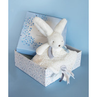 Doudou Dárková sada modrá - králíček s čtvercovou dečkou 25 cm