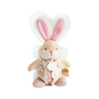 Doudou Hračka zajíček s chrastítkem a úchytem na dudlík 21 cm