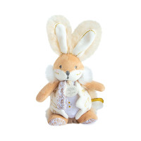 Doudou Hračka zajíček s chrastítkem a úchytem na dudlík 21 cm