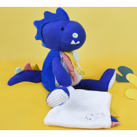 Doudou Dárková sada - Plyšový dinosaurus s dečkou 25 cm modrý
