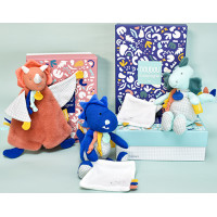 Doudou Dárková sada - Plyšový dinosaurus s dečkou 25 cm modrý