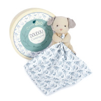 Doudou Dárková sada - Plyšový pejsek s dečkou z BIO bavlny 15 cm