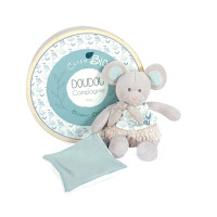 Doudou Dárková sada - Plyšová myška s dečkou z BIO bavlny 22 cm