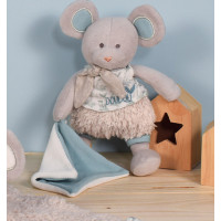 Doudou Dárková sada - Plyšová myška s dečkou z BIO bavlny 22 cm