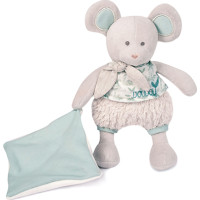 Doudou Dárková sada - Plyšová myška s dečkou z BIO bavlny 22 cm