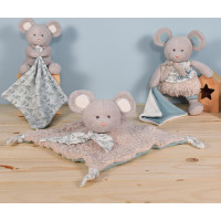 Doudou Dárková sada - Plyšová myška s dečkou z BIO bavlny 22 cm