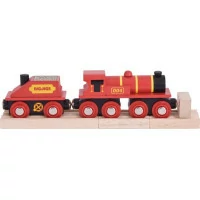 Bigjigs Rail Červená lokomotiva s tendrem + 3 koleje