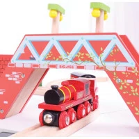 Bigjigs Rail Červená lokomotiva s tendrem + 3 koleje