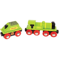 Bigjigs Rail Zelená lokomotiva s tendrem + 3 koleje