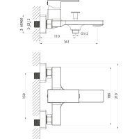 Sapho CUBEMIX nástěnná vanová baterie, černá mat CM010B