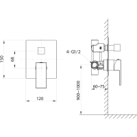 Sapho CUBEMIX podomítková sprchová baterie, 2 výstupy, černá mat CM042B